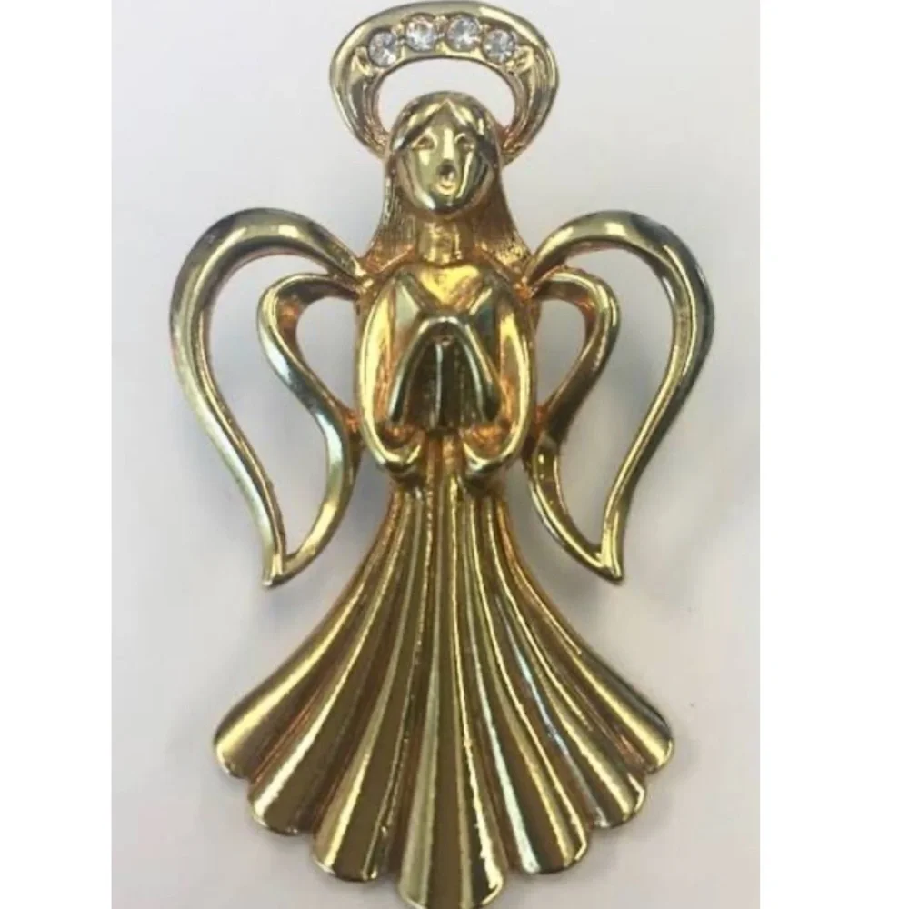 ANGEL GOLD TONE PIN WITH RHINESTONE